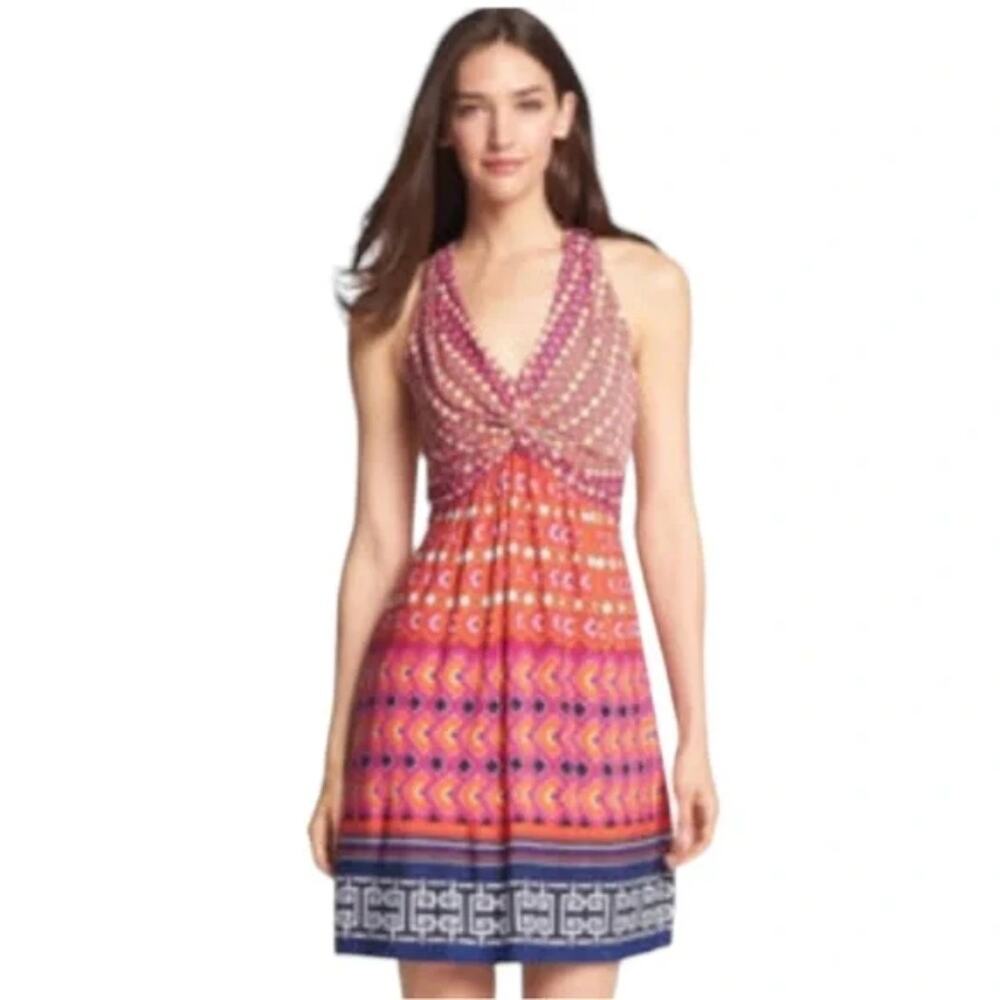 NWT Laundry by Shelli Segal Pop Orange Multi Cinched Mini Halter Dress Size 6